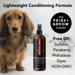 Pride and Groom Leave In on dry coat to boost shine.