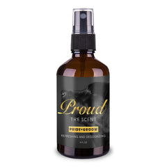 Pride and Groom Proud spray bottle delivering a luxurious coat-refresh mist for dogs.