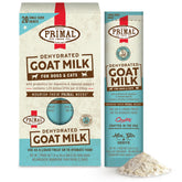 Primal Goat Milk Powder topper packaging highlights shelf-stable hydration option for pets.