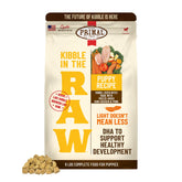 Primal Kibble in the Raw puppy recipe bag shows ready-to-serve nutrition for growing dogs.