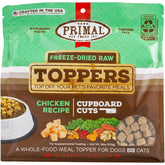Primal Pet Foods cupboard cuts chicken toppers display, convenient protein boost for meals