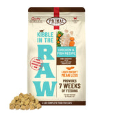 Primal Pet Foods Kibble in the Raw bag close-up showing freeze-dried raw protein.
