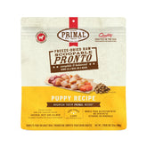 Primal Pet Foods Pronto Mini Nuggets packaging highlights premium freeze-dried puppy nutrition.