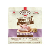 Primal Pet Foods turkey nuggets pack shot highlighting grain-free, high-protein cat nutrition.