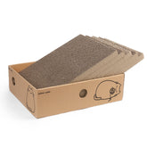 PrimePets Cat Scratcher wide box front view highlighting sturdy scratching surface.