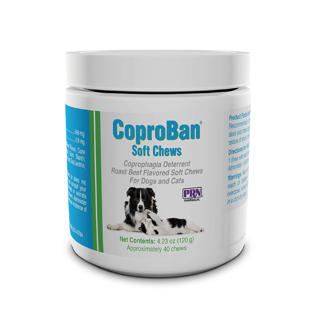 PRN CoproBan soft chews roast beef 40-count package, stool-eating deterrent.
