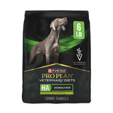 Purina Pro Plan HA hydrolyzed vegetarian dry dog food bag, single protein source for sensitive digestions.