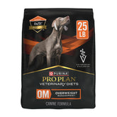 Purina Pro Plan OM bag front showing weight-control emphasis for vet-guided management.