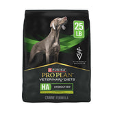 Purina Pro Plan Veterinary Diets HA hydrolyzed vegetarian kibble in a dog bowl for sensitive digestion.