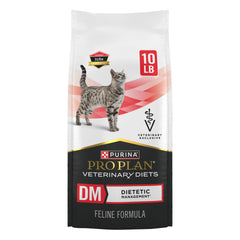 Purina Pro Plan Veterinary Diets DM Dietetic Management cat kibble bag promotes glucose-friendly nutrition
