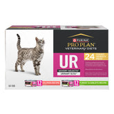 Pro Plan Veterinary Diets UR Urinary St/Ox variety pack cans shown for cats.