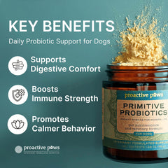 Scoop dispensing Proactive Paws probiotics for daily canine gut balance