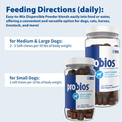 Probios soft chews on a finger, easy administration for dogs of all ages.