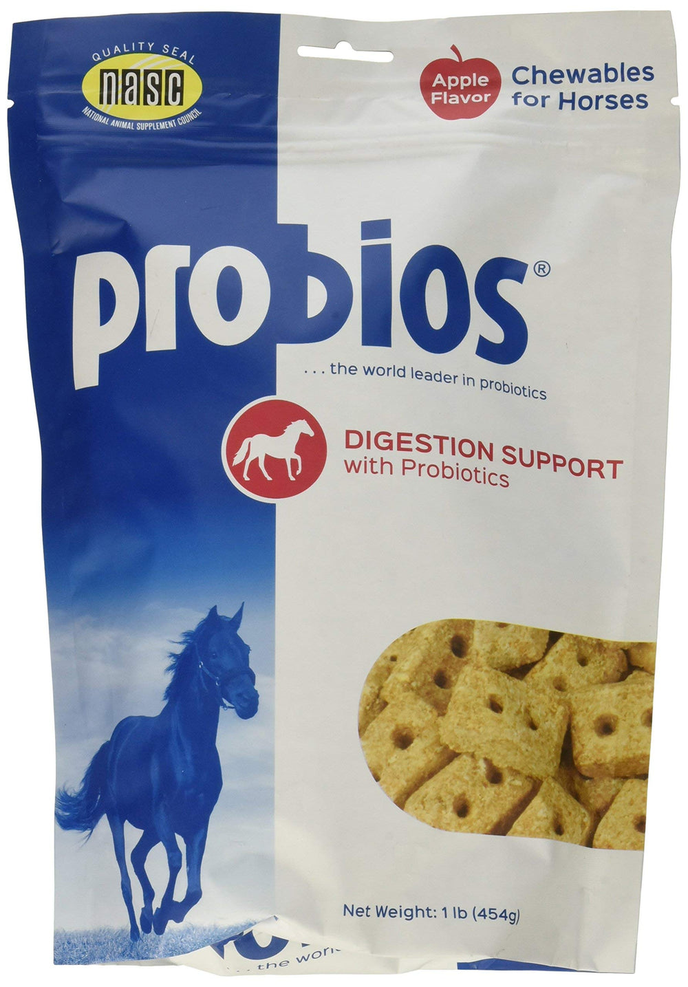 Probios horse treats apple flavor 1 lb pack front view for daily feeding.