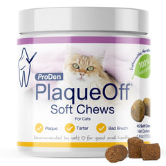 ProDen PlaqueOff soft chews bottle with kelp for cat dental care