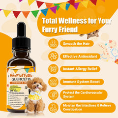 ProFluffyBio dog quercetin liquid drops food mix integrates into meals.