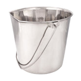 ProSelect flat-sided pail hanging on a fence for stable feeding.
