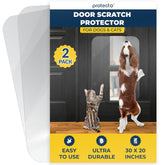 PROTECTO 2-Pack door protector on a wooden door shields against scratching while remaining nearly invisible.