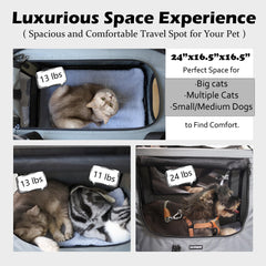 Prutapet car-seat buckle keeps crate secure during road trips.