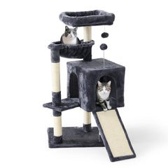 Psicway 37-inch cat tree scratching board ramp promotes scratching and easy climbing.
