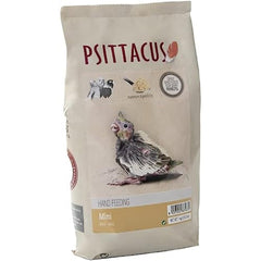 Psittacus Mini Hand-Feeding Formula package showing premium non-GMO nutrition for baby parrots
