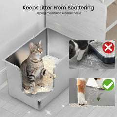PTFFF high-sided design blocks litter kick-out for cleaner floors