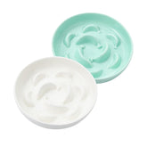 PTOBER cat slow feeder bowl set 2-pack in white and green encourages mindful meals.