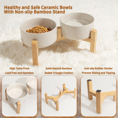 PTOBER double ceramic bowls set for small to medium dogs