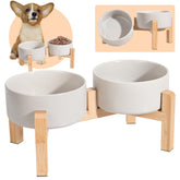PTOBER elevated ceramic dog bowl with bamboo stand for stable feeding