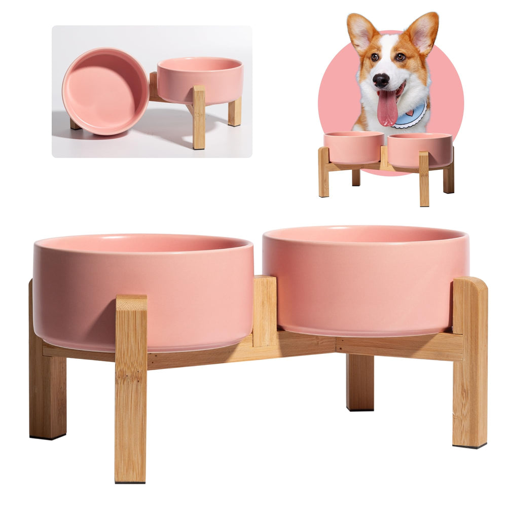 PTOBER elevated ceramic dog bowl set side view for comfortable feeding