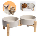 PTOBER elevated ceramic dog bowls on bamboo stand for comfortable feeding.
