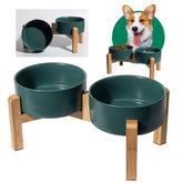 PTOBER elevated ceramic dog bowls on bamboo stand for comfortable feeding.