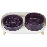 PTOBER elevated slow-feeder bowls set highlighting the raised design for comfortable feeding.