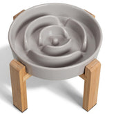 PTOBER elevated slow feeder dog bowl with ceramic maze promotes calmer eating.