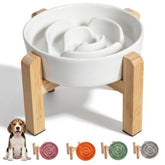 PTOBER elevated slow feeder dog bowl with ceramic maze slows meals for small and medium dogs