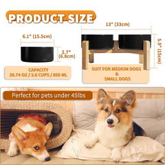 PTOBER raised bamboo stand keeps bowls steady with anti-slip rubber feet.