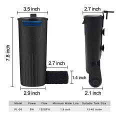 PULACO aquarium internal filter debris-blocking-design helps maintain clarity