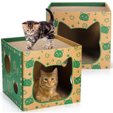 Pumtus cardboard cat house with entrance view, cozy indoor hideaway for cats.