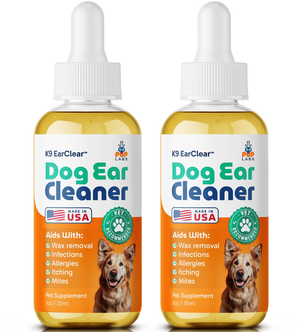 Pup Labs Ear Clear bottle for gentle, natural dog ear cleaning and odor control.