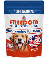 Pup Labs Freedom Joint Chews bottle shows convenient packaging for daily joint support.