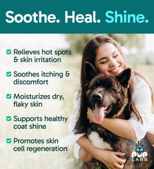 Pup Labs K9 Soothe spray on dog coat demonstrates simple daily use.