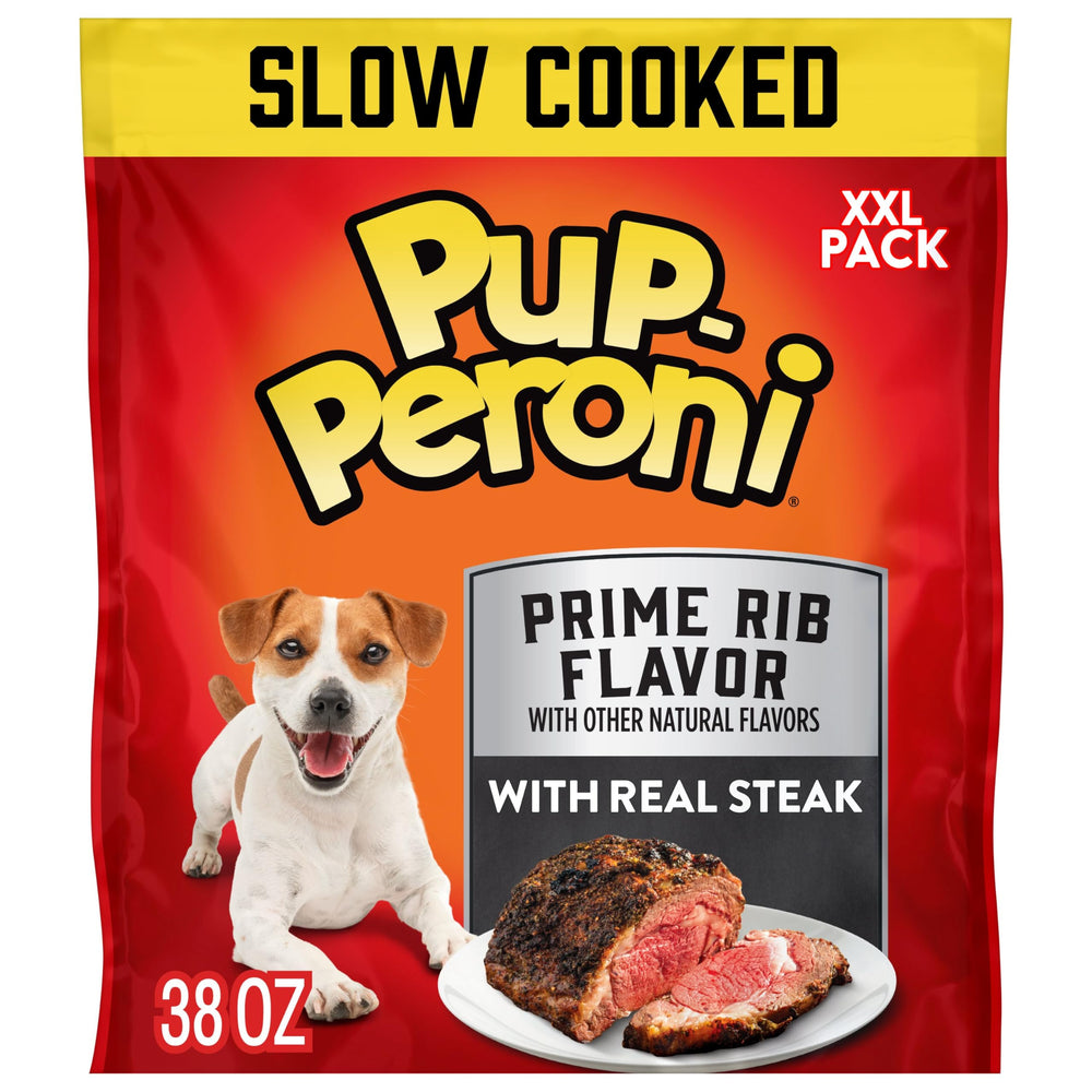 Pup-Peroni Prime Rib Treats 38oz bag with real beef as the star ingredient for flavor