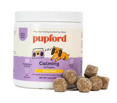 Close-up of Pupford Calm chews illustrating melatonin-free, non-drowsy calm support.