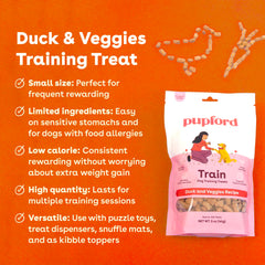 Pupford duck-veggies flavor close-up highlighting ingredient quality for dogs.