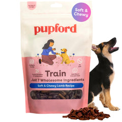 Pupford soft & chewy lamb treats in a pack for training rewards.
