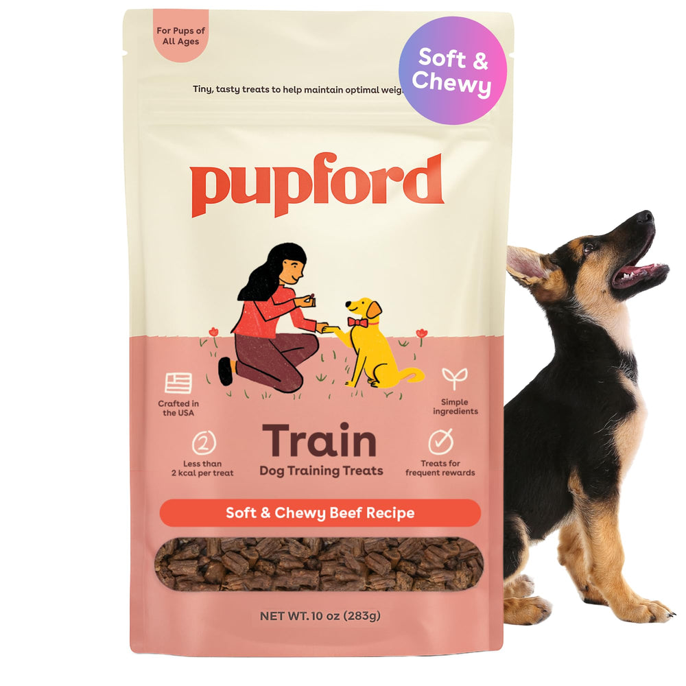 Pupford Soft & Chewy Beef Training Treats front view in bag, ideal for training.