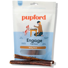Pupford Thick Bully Sticks product shot showing natural 6-inch chews for puppies and dogs.