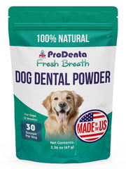 Pup Labs ProDenta packaging on display highlights all-natural dog breath support.