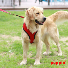 Puppia adjustable chest belt on dog harness for secure, customizable fit.