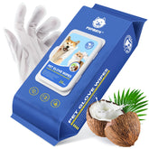 PUPMATE Glove Wipes packaging shows a no-rinse solution for quick cleanups.